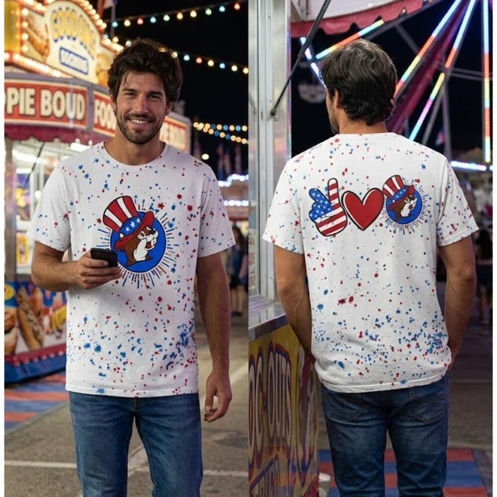 Buc-ee's 4th Of July Shirt Size Small 32 Chest Red White Blue Splatter Tee